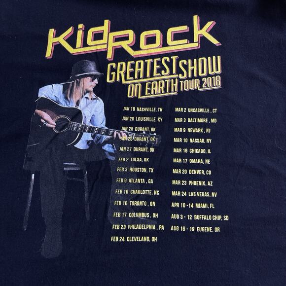 Kid Rock Band Tee Adult Large Rock and Roll Music Artist Greatest Show 2018 Tour - Picture 4 of 10